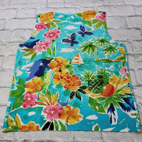 Laura Ashley Tropical Tank Top Turquoise Print size Large - Picture 2 of 4